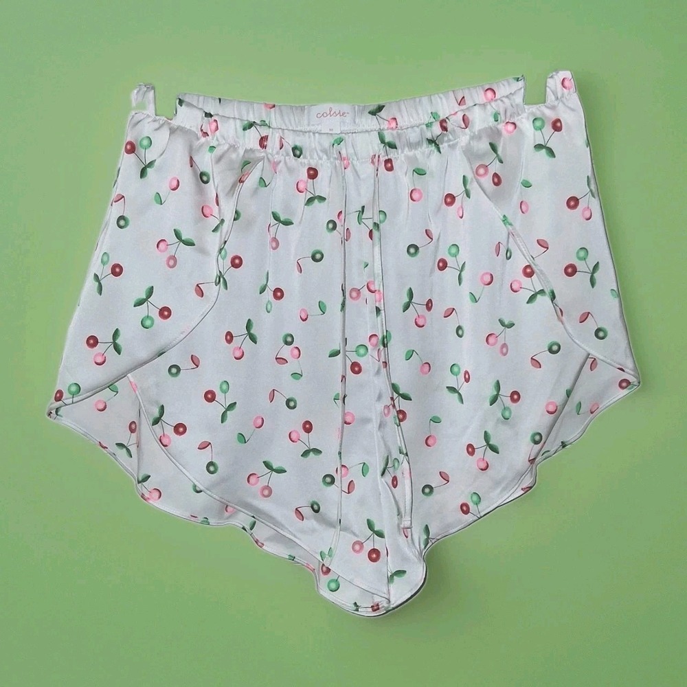 Colsie Womens Cami & Shorts Pajama Set Sleepwear Satin Cherry Print Size M - Picture 7 of 16